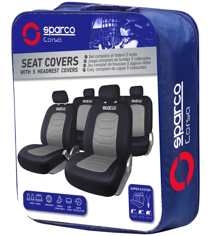 SET COMPLETO SPC1019 COPRISEDILI AUTO UNIVERSALI NERO E GRIGIO RIGHE